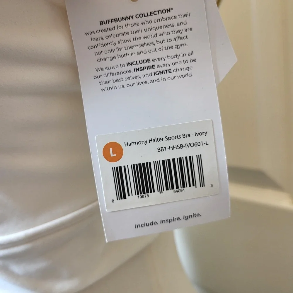 Buff Bunny collection Harmony Halter Sports Bra Ivory Size Large-Brand New - Picture 6 of 9